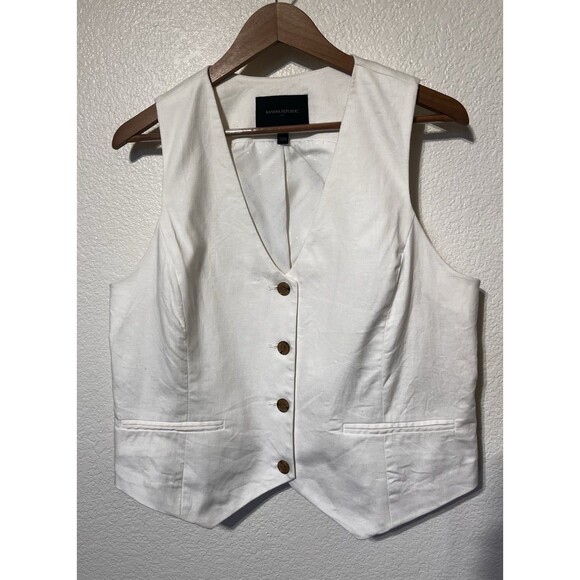 Banana Republic White Linen Cotton Vest Tailored Lined 12 - Picture 2 of 13